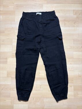 Telepath Black Cargo Pants with Elastic Waist
